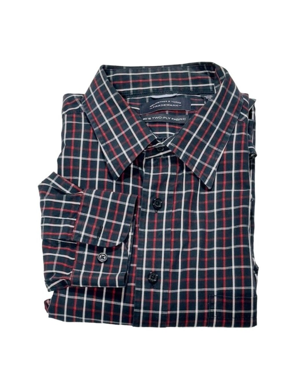 ROUNDTREE & YORK TRADEMARK Men's Shirt Blue Plaid Button Up Cotton Size XL